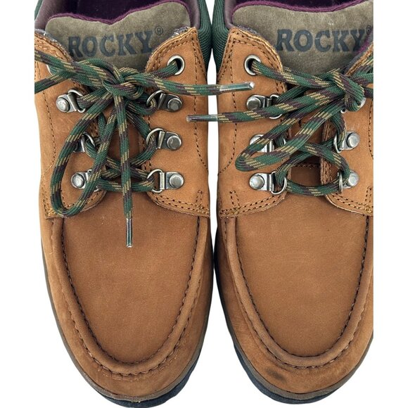 Vintage Rocky Mens Leather Hiking Shoes 8.5M Brown Green Accents Rugged Loafer - Picture 3 of 9